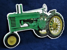 Green Tractor -*US Made* Die-Cut Embossed Metal Sign - Man Cave Garage Bar Décor - £20.11 GBP