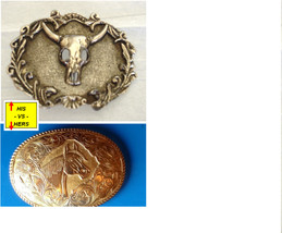 Cowboy or Cowgirl; Western Belt Buckles HIS Bulls Head Skull vs HERS Horse Head - £32.16 GBP+