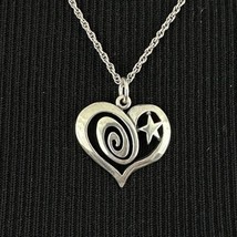 OPENWORK HEART pendant necklace - sterling silver scroll star 18.5&quot; rope chain - $25.00