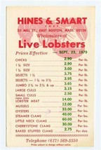 1979 Hines &amp; Smart Live Lobsters Prices Postcard East Boston Massachusetts - £27.34 GBP