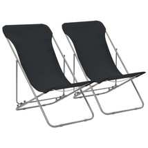 Folding Beach Chairs 2 pcs Steel and Oxford Fabric Black - £46.57 GBP