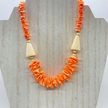 Vintage Faux Coral 17&quot; Necklace Wood Beads Barrel Clasp Orangey Pink Beachy - £6.36 GBP