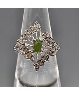Rhodium Plated Cocktail Ring Jade Center Cabochon Crystal Accent size 4.75 - $372.82 MXN