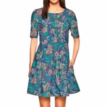 Gap Blue Watercolor Floral Denim Fit &amp; Flare Short Sleeve Dress Pockets ... - £13.36 GBP