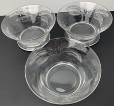 Set of 3 Leafy Pattern Etched Clear Glass Footed Sweets Dessert 2.25&quot; Tall Bowls - £10.11 GBP