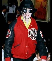 Click to enlarge Michael Jackson Wool Body Mickey Mouse Varsity Jacket - Red and - £95.89 GBP+
