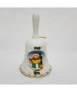 Caroler Caroling Dog Christmas Bell Vintage 4" White Cream Green Ceramic JSNY - $16.89