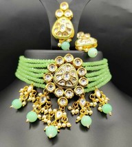 Bollywood Indian Gold Plated Jewelry Kundan Choker Mint Necklace Earrings Set - £44.33 GBP
