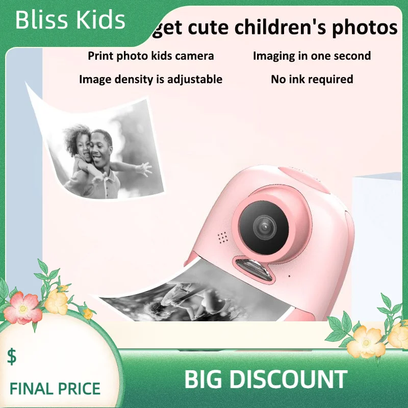 Instant Print Digital Kids Camera Selfie 1080P Video Camera For Kid Rechargeable - £83.81 GBP