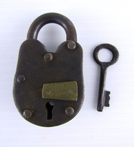 Antique 3.0 Inch Unmarked Padlock w Key Steel Cable Closed Shackle 0.33 Lbs - $28.78