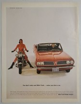 1963 Print Ad Wide Track Pontiac Tempest Convertible &amp; Lady on Motorcycle - $17.37