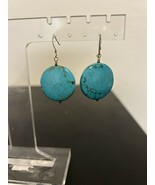 Genuine Turquoise Stone Puffy Disc Earrings Pierced Ear 1.75&quot; Drop South... - $188.09 MXN