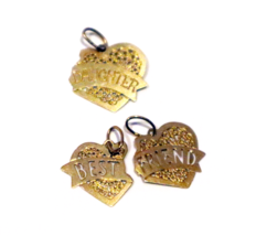 Vintage 14k Yellow Gold Best Friend Daughter Charms Flat Solid Gold Hearts Charm - £135.67 GBP