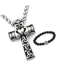 Celtic Knot Cross Claddagh Necklace Pendant Steel - $58.79