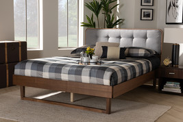 Simone Light Gray Fabric Ash Walnut Queen Size Platform Bed - $8,615.89 MXN