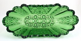 Green Pressed Glass Oval Serving Bowl Vintage Celery  - £5.89 GBP