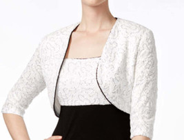 R&amp;M Richards Womens Sequined Lace Jacket Size 12 Color White/Black - £43.86 GBP