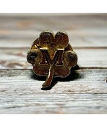 Vintage Gold Tone Clover Pin Tie Tack &#39;M&#39; Three Leaf - £15.77 GBP
