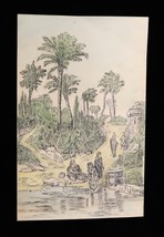 Vtg Art Pen Drawing Hand Colored &quot;On the Old Canal at Cairo&quot; Beautiful A... - €43,83 EUR