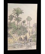 Vtg Art Pen Drawing Hand Colored &quot;On the Old Canal at Cairo&quot; Beautiful A... - €42,95 EUR