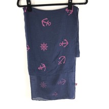 Gena Accessories Womens Scarf Rectangle Embroidered Nautical Navy Blue 7... - £7.76 GBP