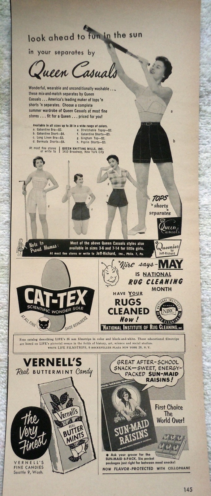 Queen Casuals Cat Tex Raisin Maid Small Print Advertisement Art 1950s - $6.99