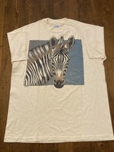 Vtg Zebra Zoo Animal T-Shirt Sz L 1990 90s Wildlife Nature Art Print Gra... - £19.97 GBP