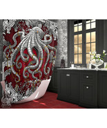 Silver Octopus Shower Curtain, Elegant Goth Bathroom Decor - Red - £56.10 GBP