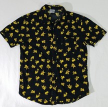 Pokemon Pikachu Print  Button Down Shirt Adult Size Small Black Yellow Official - £20.67 GBP