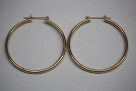 Fine 14K Yellow Gold Plain Puffed Hoop Earrings 52mm (2&quot;) 5.4 Grams - $495.00