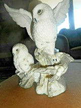 Snowy Mystical White Owl Pair Figurine Sculpture Statue Animal Bird Hand Painted - £24.90 GBP
