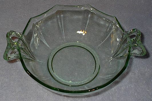 Vintage Depression Green Glass Handled Candy Dish Bowl  - $7.95