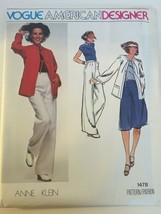 Vogue American Designer Anne Klein Sewing Pattern 1478 Jacket Pants Skirt 1970s - £18.58 GBP