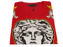 Men LAVERITA European Fashion Shirt Short Sleeves Medusa Floral Design 93361 Red - £39.31 GBP