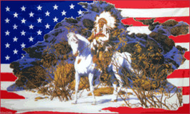 Indian on Horse in the Snow American Flag -  3&#39; x 5&#39;  Flag - Banner Poly... - £11.72 GBP