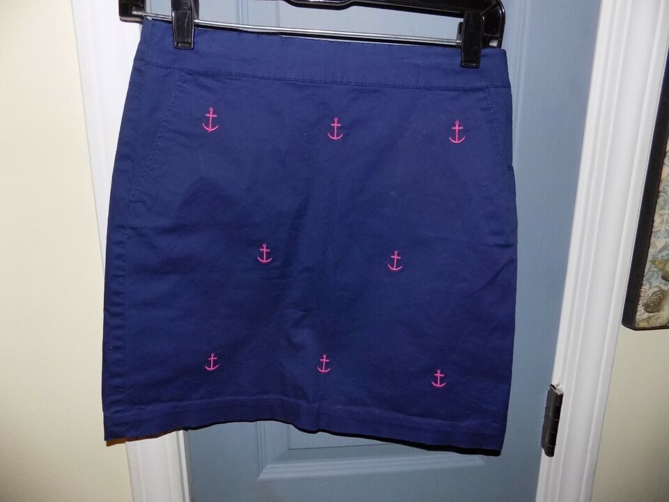 Primary image for Vineyard Vines Navy Blue W/Pink Anchors Embroidered Nautical Skirt Size 12 Girls