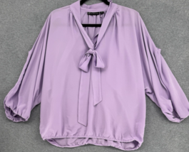 Lavender Cold Shoulder Blouse XL NY &amp; Co Tie Neck 3/4 Sleeve Top - $18.80