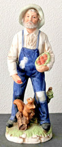 Vintage Homco 8&quot; Porcelain Figurine Man Farmer w/ Acorns &amp; Squirrel #1409 - £7.81 GBP