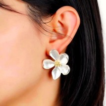 Large flower earrings, striking flower earrings thick floral earrings PEARL TONE - £15.38 GBP