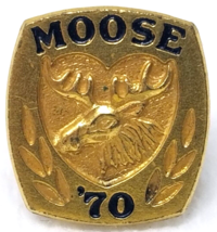 Moose Lodge 1970 Lapel Pin Black Gold Moose Relief Vintage - $15.15