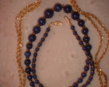 Lapis glass necklace gold tone chain thumb155 crop