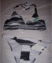 Women&#39;s/Jrs Raisins Rose Halter Bikini Swimsuit Black/White Stripes Size M New  - £26.29 GBP