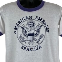 American US Embassy Brasilia Vintage 80s Ringer T Shirt Brazil Tee Medium - £75.86 GBP