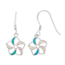 Sterling Silver White, Pink, and Blue Inlay Opal Pinwheel Flower Earrings - $45.60