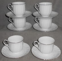 Set (6) Mikasa WEDDING BAND PLATINUM PATTERN Cups and Saucers MADE IN JAPAN - $59.39