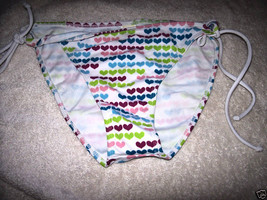 WOMEN&#39;S/JRS LILU WHITE W/ MULTICOLOR HEARTS BIKINI SWIMSUIT BOTTOMS ONLY... - $9.99