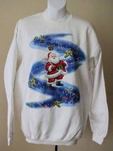 Ugly Christmas Sweater Sweatshirt M White Fleece Santa Stars Medium - £11.13 GBP