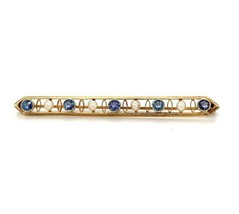 14k Antique Montana Sapphire and Pearl Bar Pin (#J5383) - £584.05 GBP