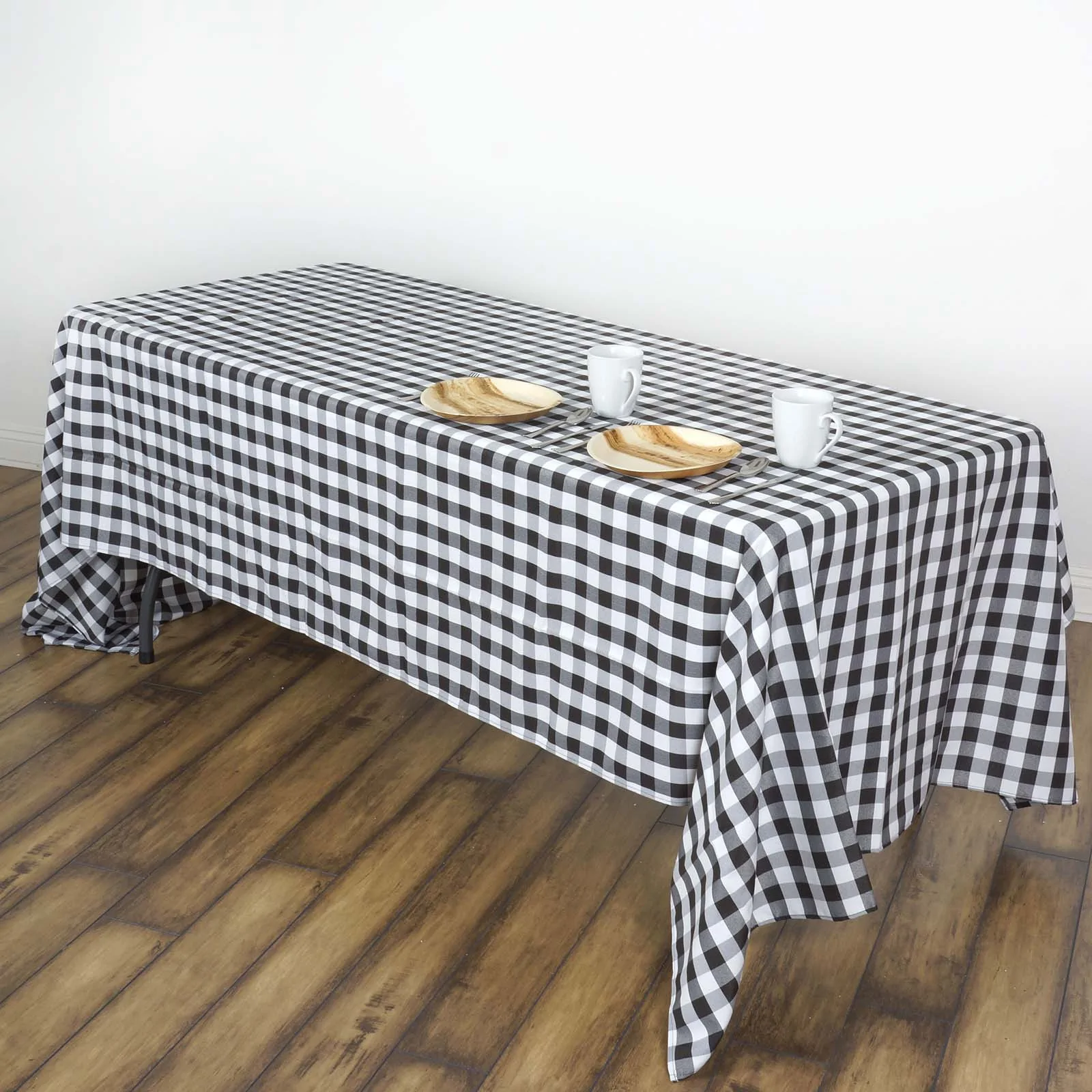 Black- 60x102&quot; Tablecloths Perfect Picnic Checkered Polyester Rectangle - £24.91 GBP