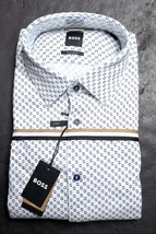 HUGO BOSS Uomo C-Joe Soft Regular Fit Navy/Bianco Cotone/Lino Camicia 43 17 - $64.13